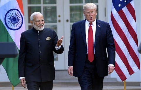 PM Modi and President Trump at White House. (Photo | AP)
