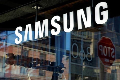 Signage is seen at the Samsung 837 store in the Meatpacking District of Manhattan, New York. (AP)