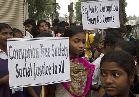 Indian school students participate in a protest against corruption in Hyderabad, India. (File Photo | AP)