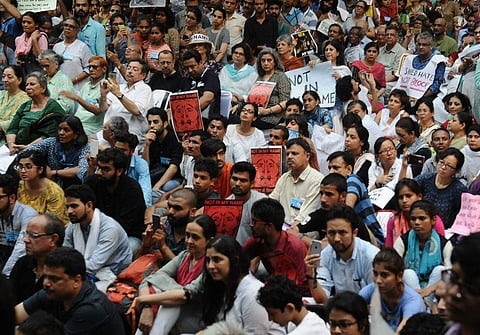 The #NotInMyName protests were a series of protests in Delhi, Bengaluru, Kolkata, Mumbai, Hyderabad, Lucknow, Patna, Trivandrum, Chandigarh, Allahabad, Kochi and Jaipur against the targeted lynching of Muslims in India. (EPS| Shekhar Yadav)