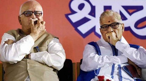 Senior BJP leaders L K Advani and Murli Manohar Joshi. (File photo by PTI)