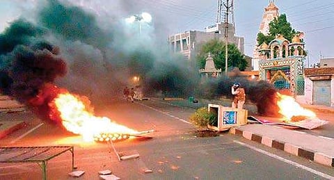 Public property set on fire in Mandsaur, Madhya Pradesh, after six farmers were killed in a shooting incident | PTI