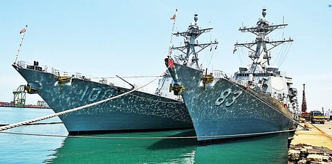 US Navy ships, that are taking part in Exercise Malabar 2017, at Chennai Port on Monday | d sampathkumar