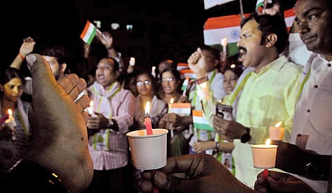 Telangana Jagruthi holding a candle light march against the terror attack at Amarnath yatra at Necklace road  in Hyderabad on Tuesday | sayantan ghosh