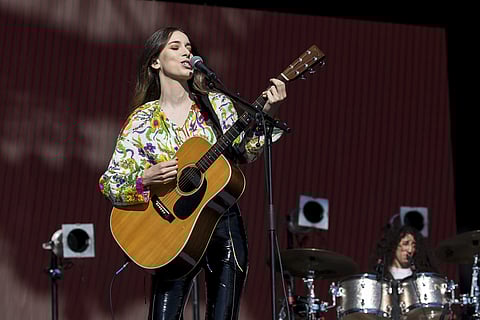 Singer Danielle Haim performs with her group 'Haim' at the Glastonbury Festival at Worthy Farm, in Somerset, England, Sunday, June 25, 2017. | AP