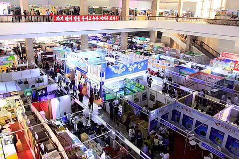 In this Monday, May 22, 2017 photo, people attend the 20th Pyongyang Spring International Trade Fair in which countries as Balarus, China, Cuba, Indonesia, Iran, Italy and Vietnam participate in Pyongyang, North Korea. (Associated Press)