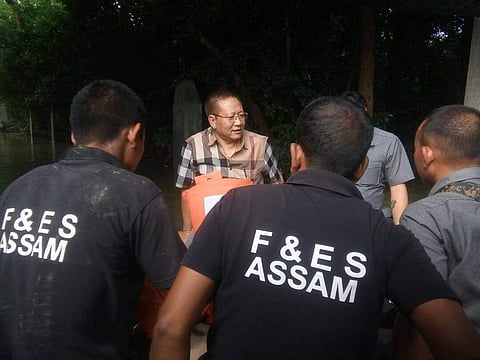 Former Nagaland CM TR Zeliang being evacuated from a Kaziranga resort where he and 35 other NPF MLAs were camping since July 8.