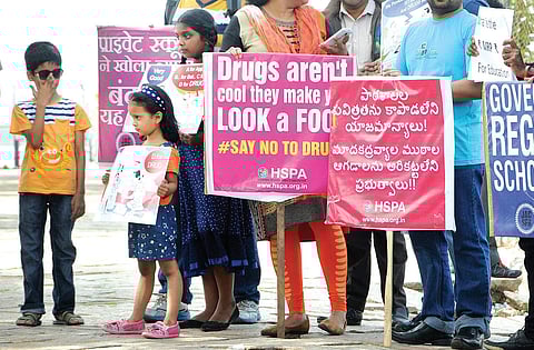 Parents and students at the #NotInMy(School’s) name protest organised in Hyderabad on Saturday | Sayantan Ghosh