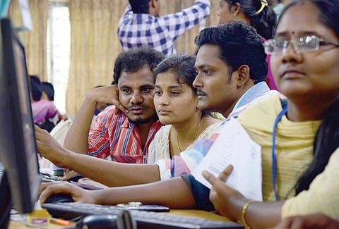 Students participating in Day I of counselling for engineering courses on the Anna University premises at Guindy  in the city on Monday | Sunish P Surendran