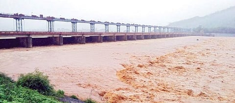 Water gushes out of Gotta Barrage in Hiramandalam of Srikakulam district on Monday  | Express