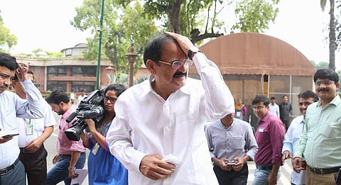 NDA nominated Vice-Presidential candidate Venkaiah Naidu arrives at Parliament House in New Delhi to file his nomination on Tuesday.  (EPS | Shekhar Yadav)