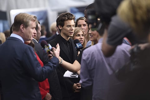 Harry Styles participates in an interview at the premiere of Warner Bros. Pictures' 'Dunkirk' at AMC Loews Lincoln Square on Tuesday, July 18, 2017, in New York. (Photo by Evan Agostini/Invision/AP)