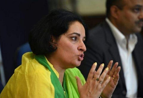 Priya Singh Paul at a press conference. | AFP