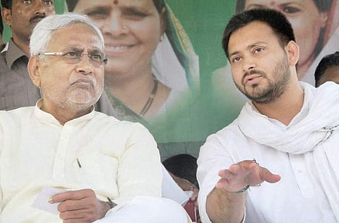 Nitish Kumar with Tejaswi Yadav. | File Photo