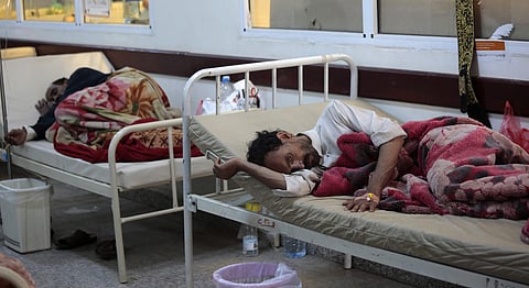People are treated for suspected cholera infection at a hospital in Sanaa, Yemen.  (File|AP)