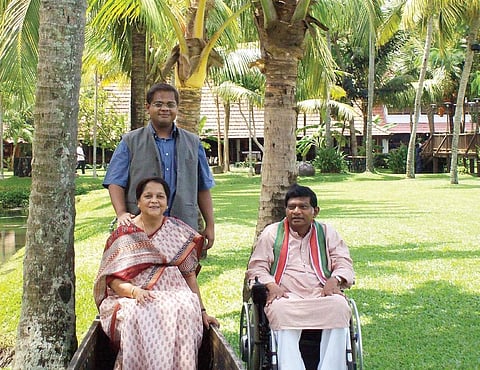 Former Chhattisgarh CM Ajit Jogi (right) with wife Reni and son Amit