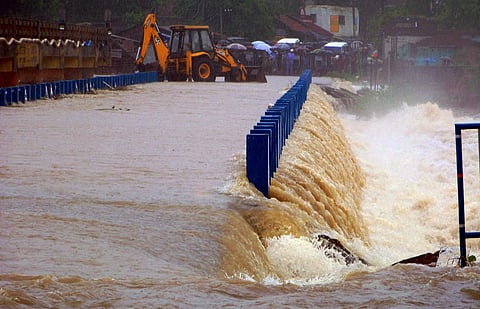Satighat of Gandheswari river that was closed by local administration due to floods in Bankura district of West Bengal on Tuesday. | PTI