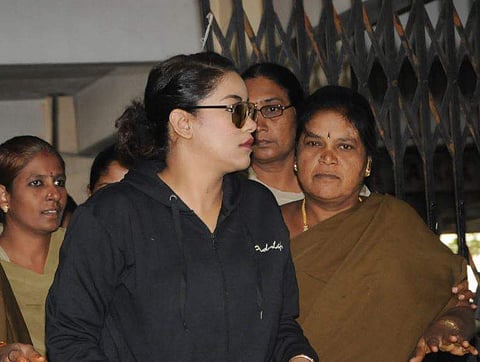 Mumaith Khan being taken in for questioning. (Express Photo Service| Sayantan Ghosh)