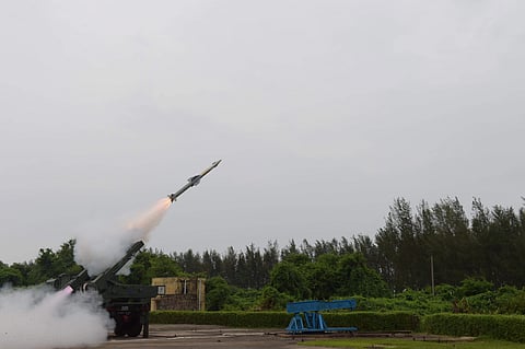 The Quick Reaction Surface to Air Missile test fired from the Integrate Test Range off the Odisha coast on Monday. | DRDO