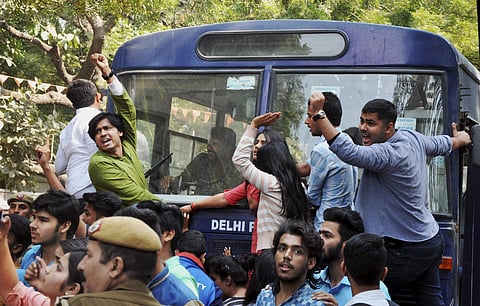 Police detaining activists after clashes in Ramjas college. (File | PTI)