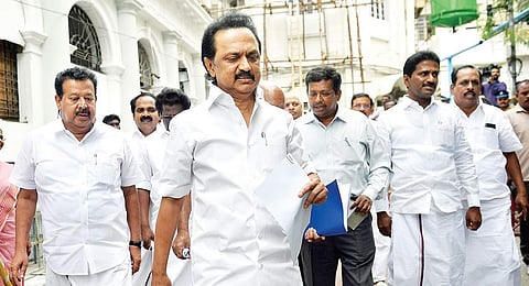 DMK members including working president MK Stalin staging a walkout during an Assembly session. (File |EPS)