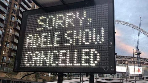 A board announcing the cancellation of Adele concert at Wembley stadium. (Photo | instagram.com/adelefie/)