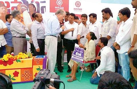 Harvard expert team members interact with renal ailment victims at Borivanka of Kaviti mandal in Srikakulam district  | Express