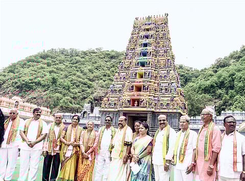 Newly-nominated chairman and Committee members of Durga Temple trust board in Vijayawada on Saturday | r v k rao