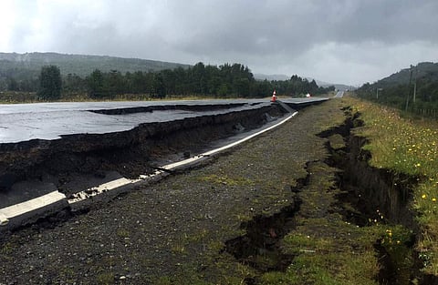 (File image for representation only) Cracks appear in and along a road near Quellon, Chile, Sunday, Dec. 25, 2016, after an earthquake. | AP