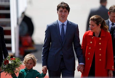 Canada's Prime Minister Justin Trudeau his wife Sophie and son Hadrien arrive for the G20 Summit in Hamburg Canada's Prime Minister Justin Trudeau his wife Sophie and son Hadrien arrive for the G20 Summit in Hamburg, Germany, July 6, 2017. REUTERS/Axel Sc