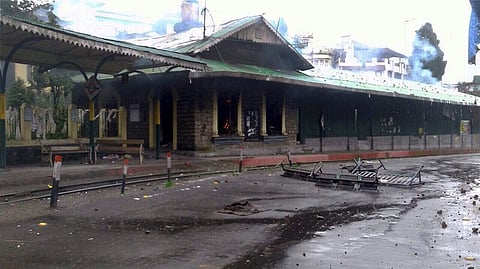 A view of a Toytrain station damaged by Gorkhaland supporters in Darjeeling West Bengal on Saturday.