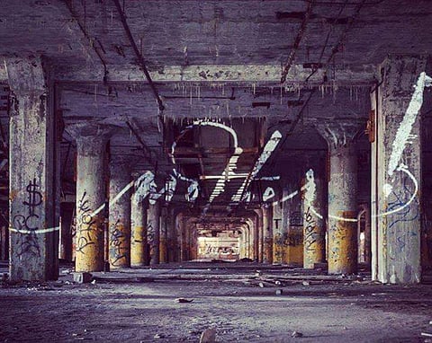 mother! titled projected at Fisher Body Plant Number 21,  700 Piquette Avenue between Hastings and Saint Antoine in the Milwaukee Junction Area of Detroit. (Photo | facebook.com/Darren-Aronofsky-381081161957991/)