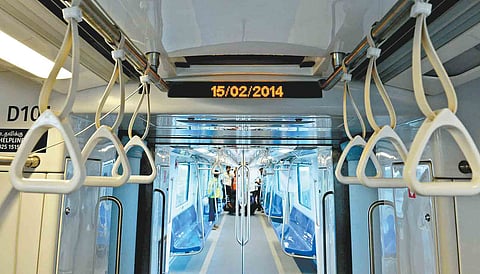 Inside of a Chennai metro train.