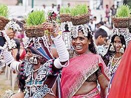 Women celebrating the Teej festival at Tank Bund on Sunday | R Satish Babu