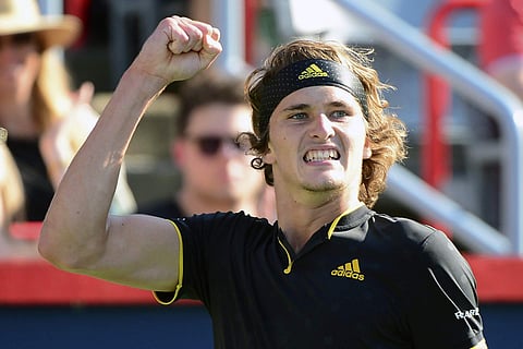 Alexander Zverev, of Germany, reacts to a point against Roger Federer, of Switzerland, during the final of the Rogers Cup tennis tournament. | AP