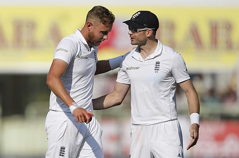 England's James Anderson, right, with Stuart Broad | AP