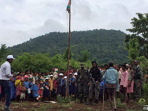 Villagers in Mundagarh assembled at the school to pay respect to the national flag.
