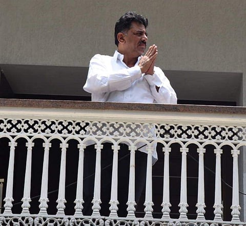 D K Shivakumar at his Sadashivanagar house on Wednesday. (Express Photo | Nagaraja Gadekal)