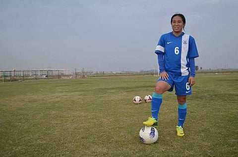 Flag bearer of Indian women’s football, Oinam Bembem Devi (Photo | Facebook @indianfootballteam)