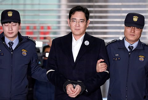 Samsung Group chief, Jay Y. Lee arrives at the office of the independent counsel team in Seoul, South Korea, February 19, 2017. (Photo | Reuters)