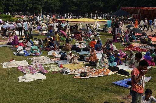 Followers of Gurmeet Ram Rahim Singh, the controversial head of religious sect Dera Sacha Sauda (DSS), gather in Sirsa, where his organization is based, on August 24, 2017, ahead of the verdict in the rape case against Gurmeet Ram Rahim. (Photo | AFP)