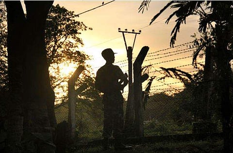 In this Friday, July 14, 2017, photo, a border patrol stands guard at a police post that was previously attacked by a Muslim terrorist group in Kyee Kan Pyin, Buthidaung, Rakhine state Myanmar | AP