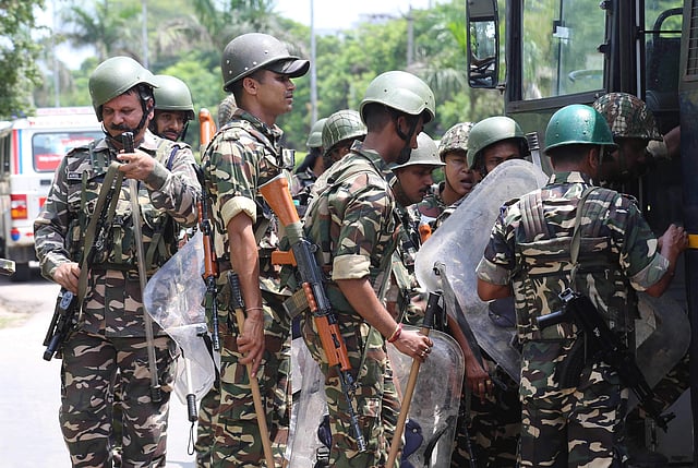 As many as 22 columns of the army and more than 15,000 paramilitary personnel have been deployed in Punjab, Haryana and Chandigarh, fearing violence in the event of a guilty verdict today afternoon. (Express Photo | Harpreet Bajwa)
