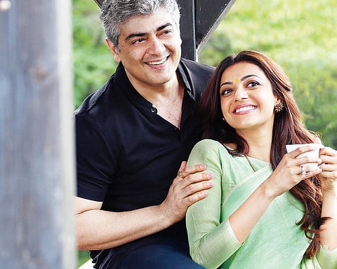 Ajith Kumar and Kajal Aggarwal in 'Vivegam'.