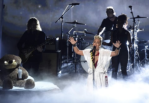 Pink performs a medley at the MTV Video Music Awards at The Forum on Sunday, Aug. 27, 2017, in Inglewood, Calif. (Photo | AP)