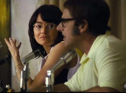 Battle of the Sexes is based on a true story of the 1973 tennis match between world number one Billie Jean King and ex-champion Bobby Riggs. The movie starring Emma Stone and Steve Carell will be released on 22 September 2017. (Photo | Youtube screen grab