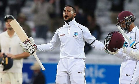West Indies' Shai Hope reacts after winning the second international Test match between England and the West Indies, on the fifth day at Headingley cricket ground in Leeds, northern England, August 29, 2017.|AFP