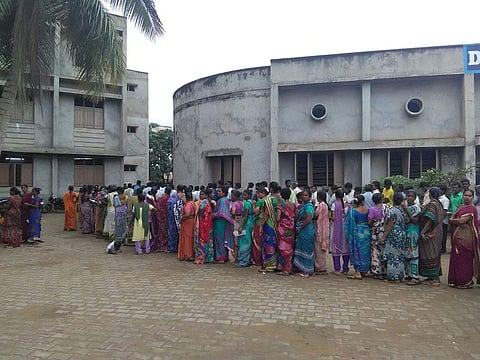 Kakinada municipal polls underway. (EPS)