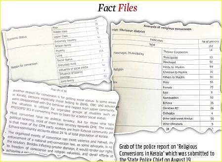 Grab of the police report on ‘Religious Conversions in Kerala’ which was submitted to the State Police Chief on August 19