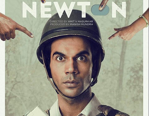 Rajkummar Rao featured on the poster of 'Newton'.